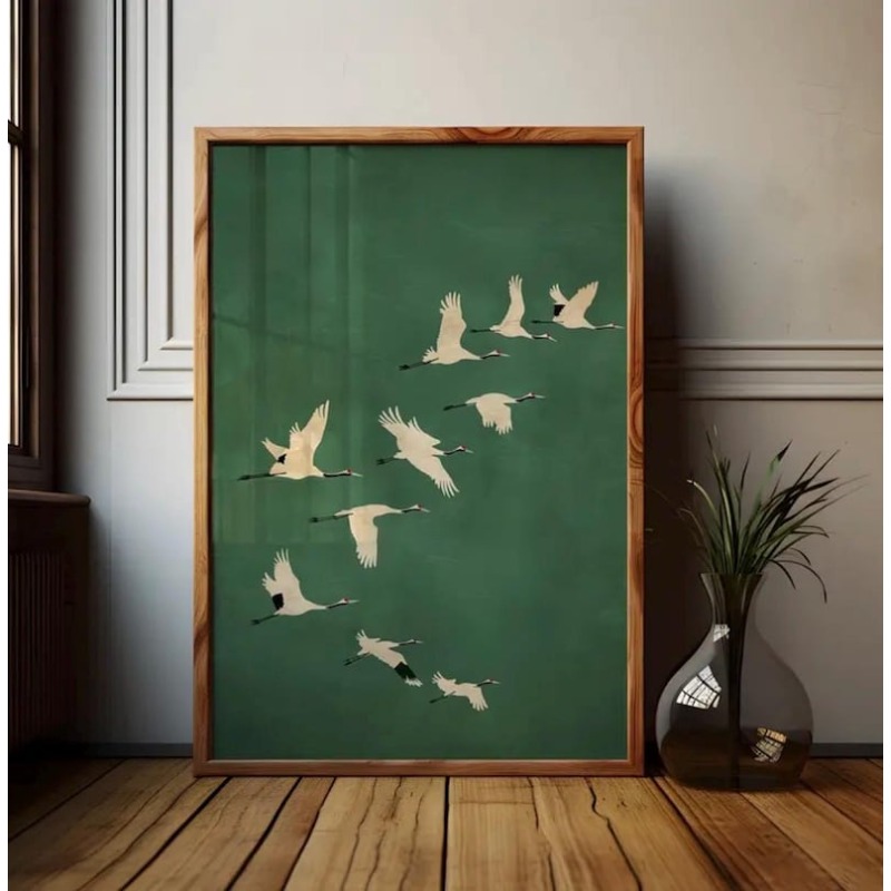 Home Office Japandi - 1pc Japandi Crane Vintage Lover Canvas