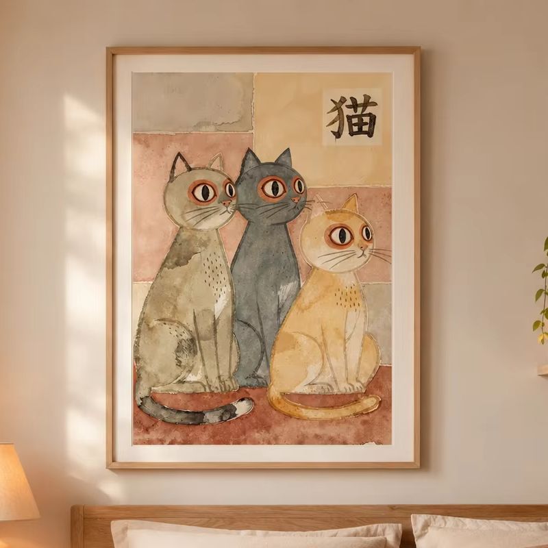 Home Office Japandi - Japandi Cats Poster,Canvas Wall Print,Modern Art