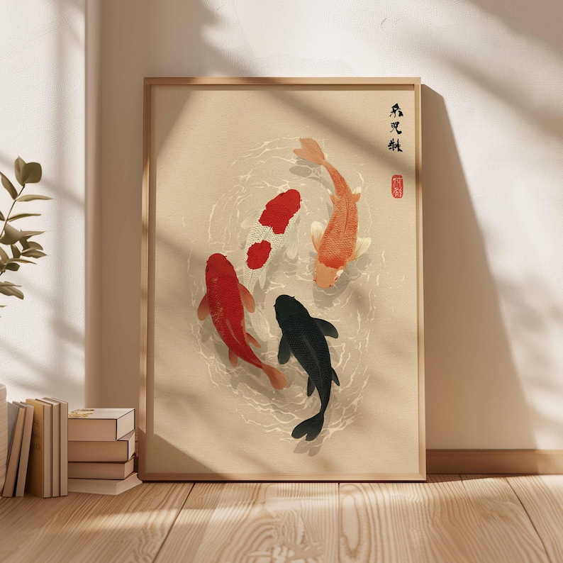 1pc Japanese Koi Fish Poster,  - Home Office Japandi 评论和价格
