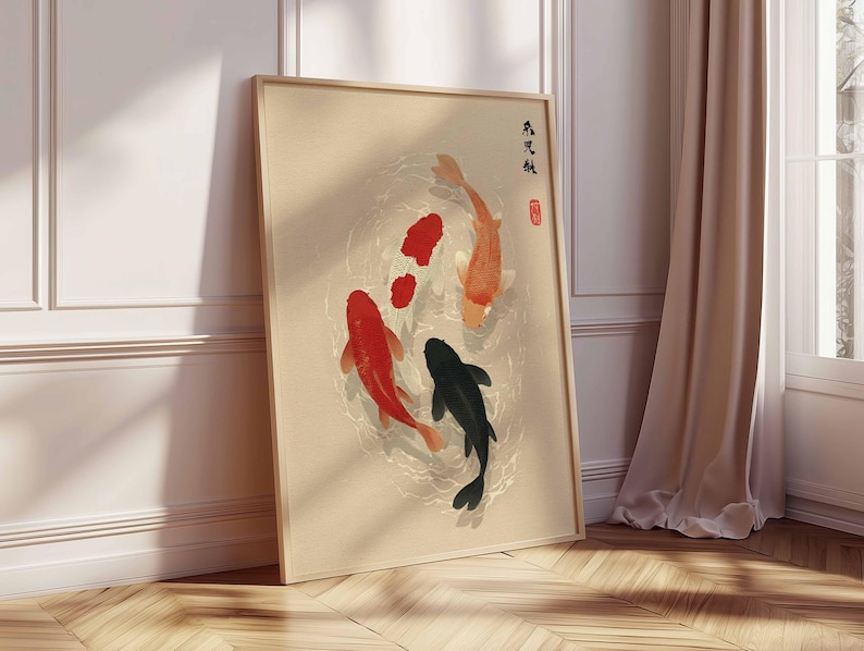 1pc Japanese Koi Fish Poster,  - Home Office Japandi 评论和价格
