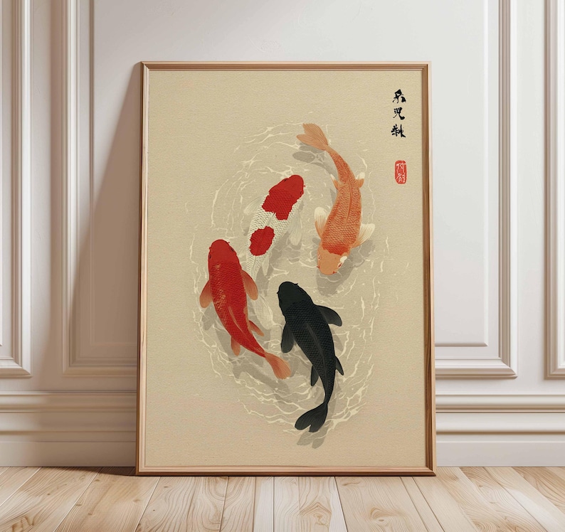 1pc Japanese Koi Fish Poster,  - Home Office Japandi 评论和价格