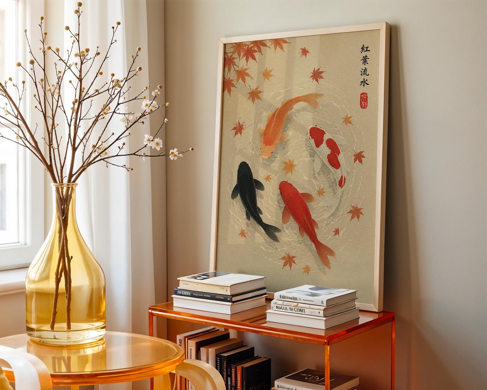 Japanese Autumn Leave Koi Fish - Home Office Japandi 评论和价格