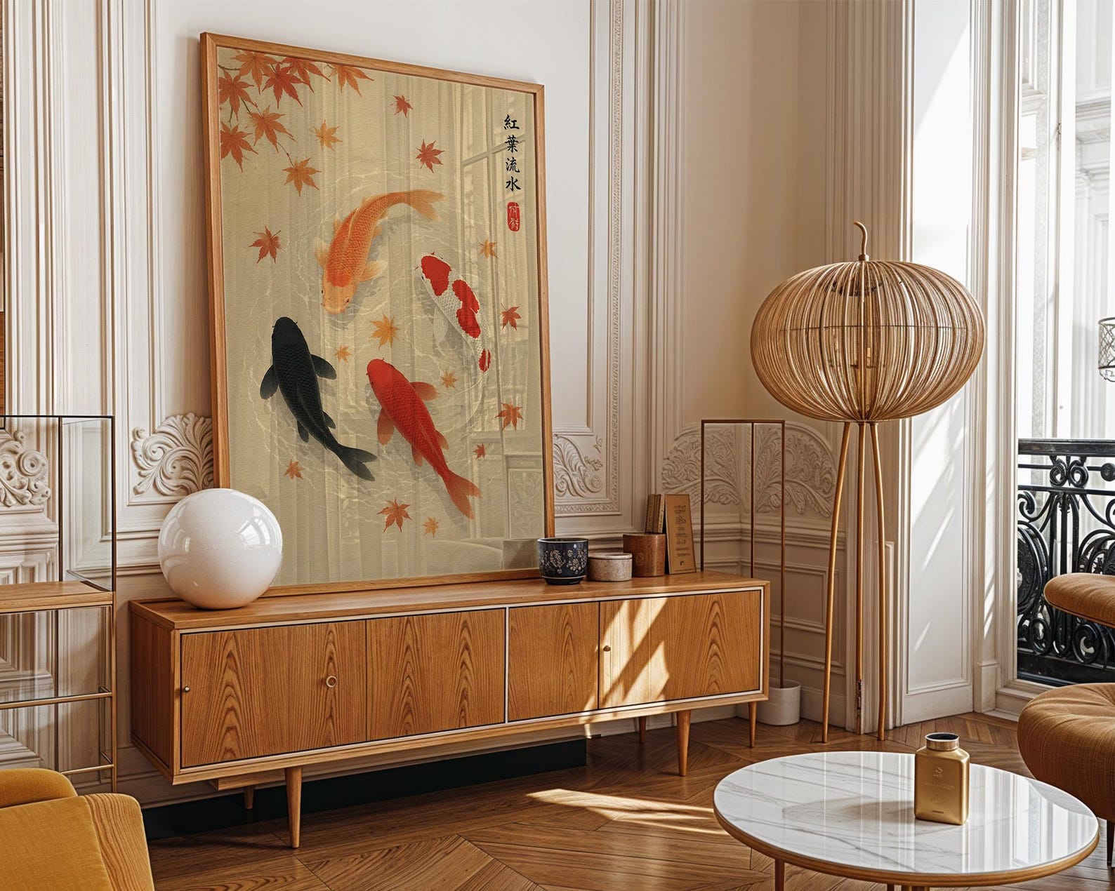 Japanese Autumn Leave Koi Fish - Home Office Japandi 评论和价格