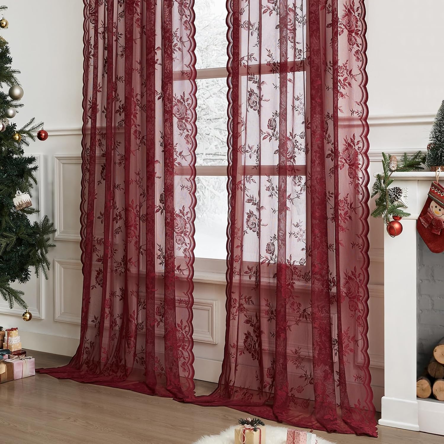 1 pc Burgundy Lace Curtains 45 - Home Office Pc 评论和价格