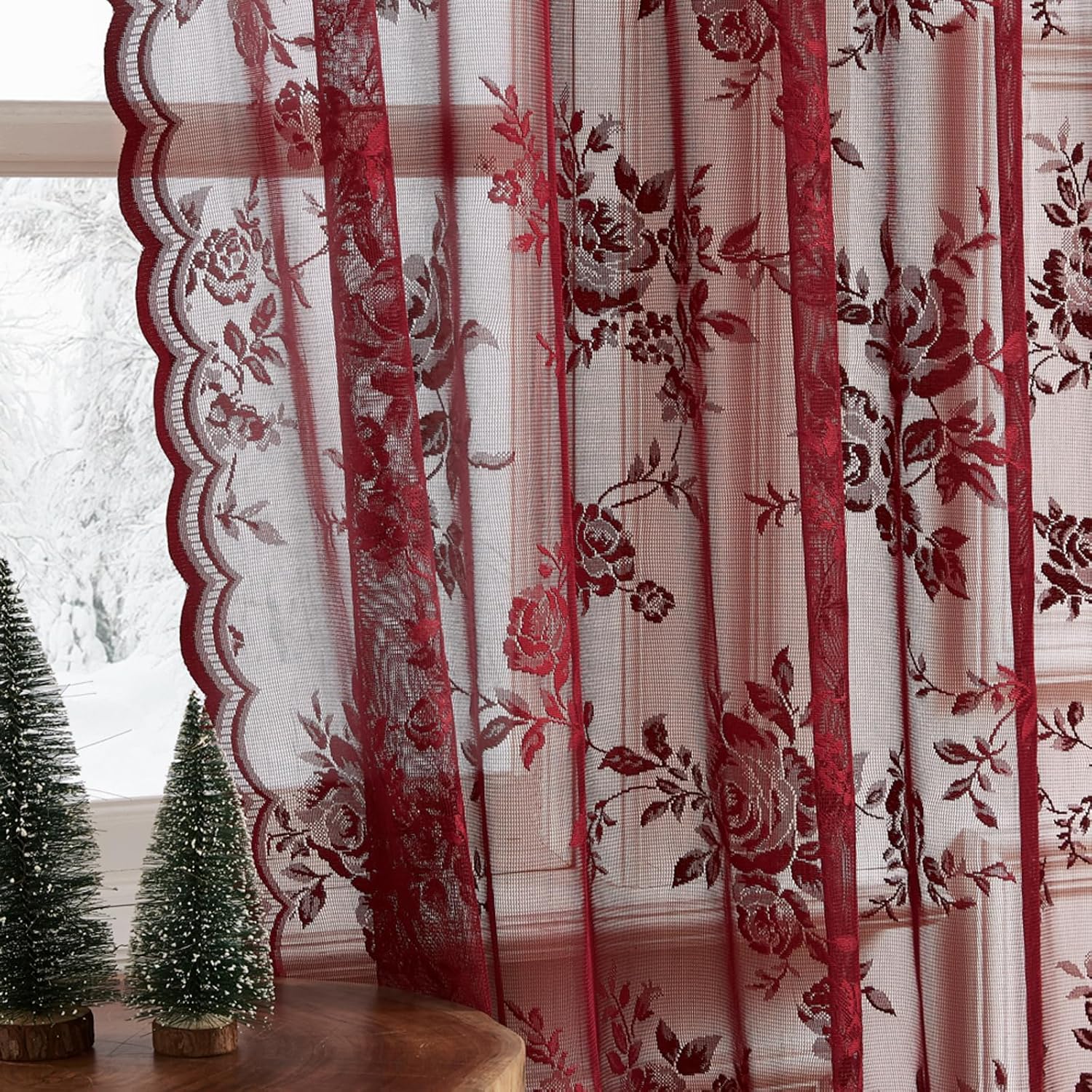 1 pc Burgundy Lace Curtains 45 - Home Office Pc 评论和价格