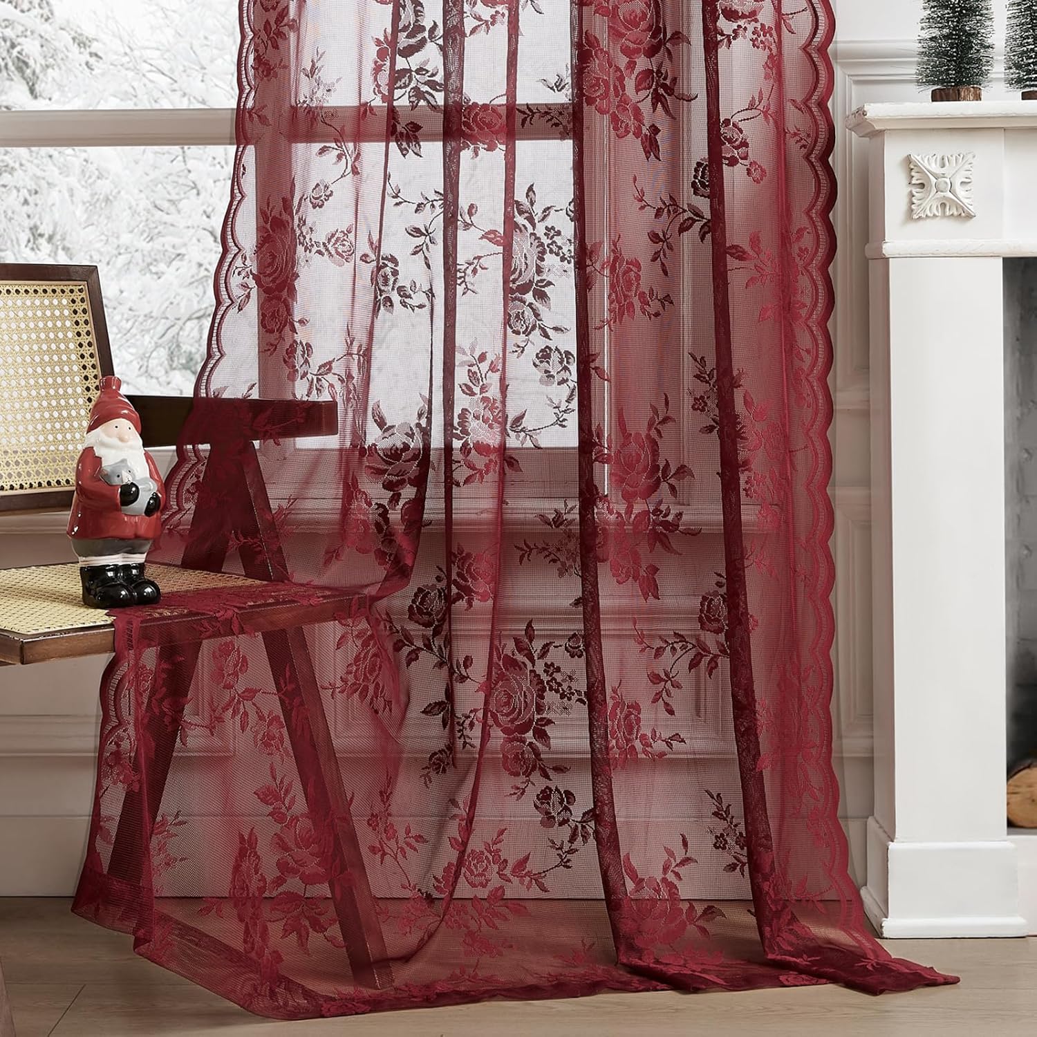 1 pc Burgundy Lace Curtains 45 - Home Office Pc 评论和价格