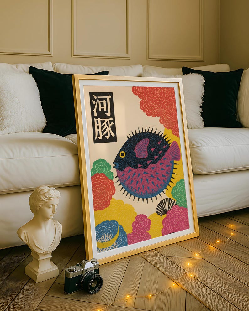 Japanese Puffer Fish Canvas Wa - Home Office Japandi 评论和价格