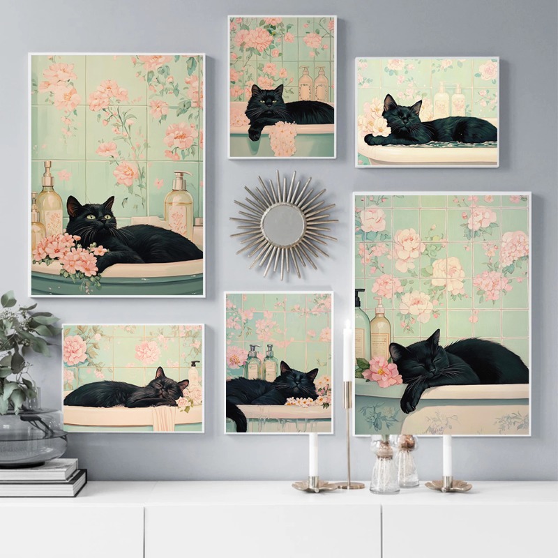 Japanese Style Black Cat in Ba - Home Office Japandi 评论和价格