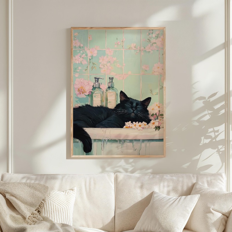 Japanese Style Black Cat in Ba - Home Office Japandi 评论和价格