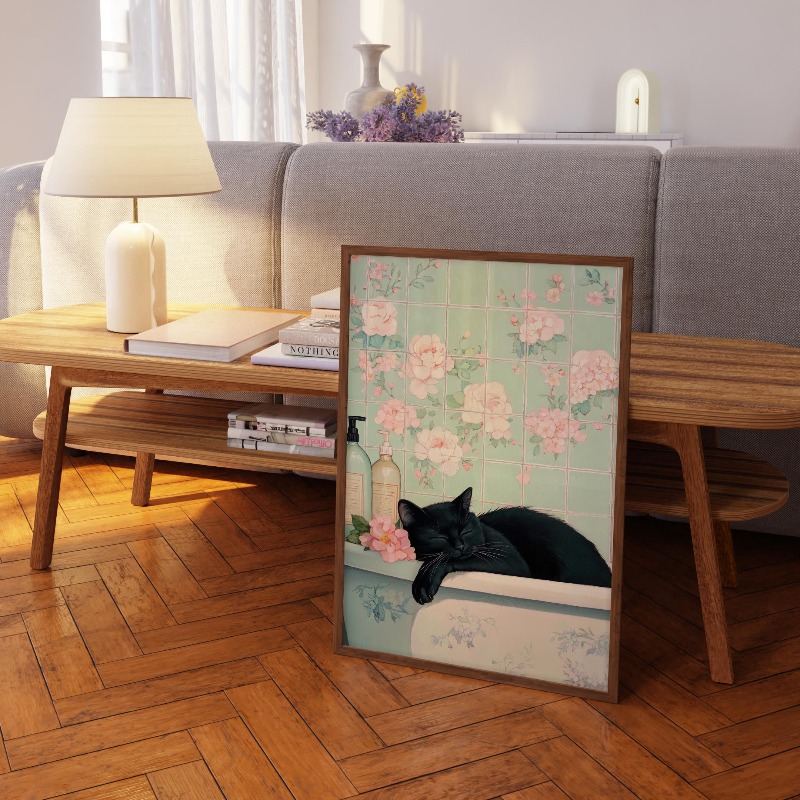 Japanese Style Black Cat in Ba - Home Office Japandi 评论和价格